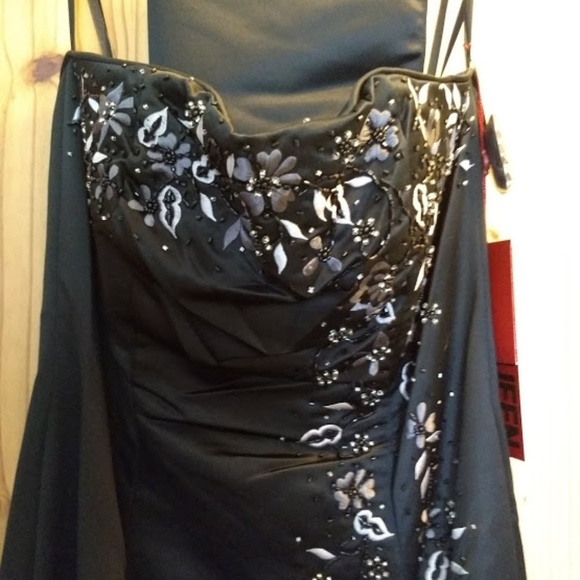May Queen MQ1857 Black Satin Holiday Dress